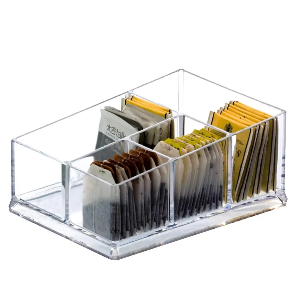 Yakri Acrylic Tea Bags Caddy Organizer, 4 Compartments | Elegant Acrylic Storage for Tea & Coffee (19.5x14.4x8.5cm) - main product image