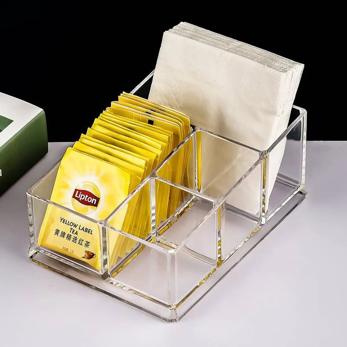 Yakri Acrylic Tea Bags Caddy Organizer, 4 Compartments | Elegant Acrylic Storage for Tea & Coffee (19.5x14.4x8.5cm) - view 9