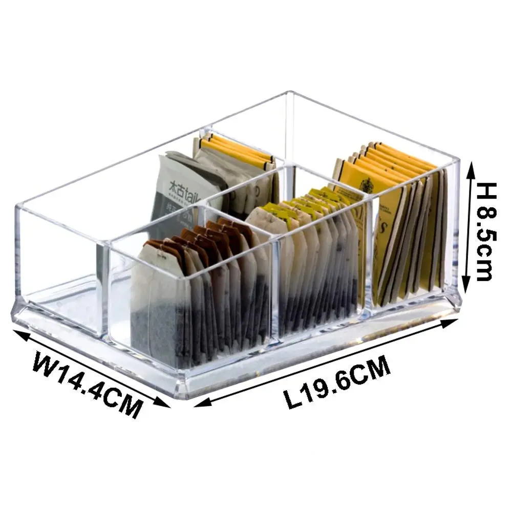 Yakri Acrylic Tea Bags Caddy Organizer, 4 Compartments | Elegant Acrylic Storage for Tea & Coffee (19.5x14.4x8.5cm) - view 2