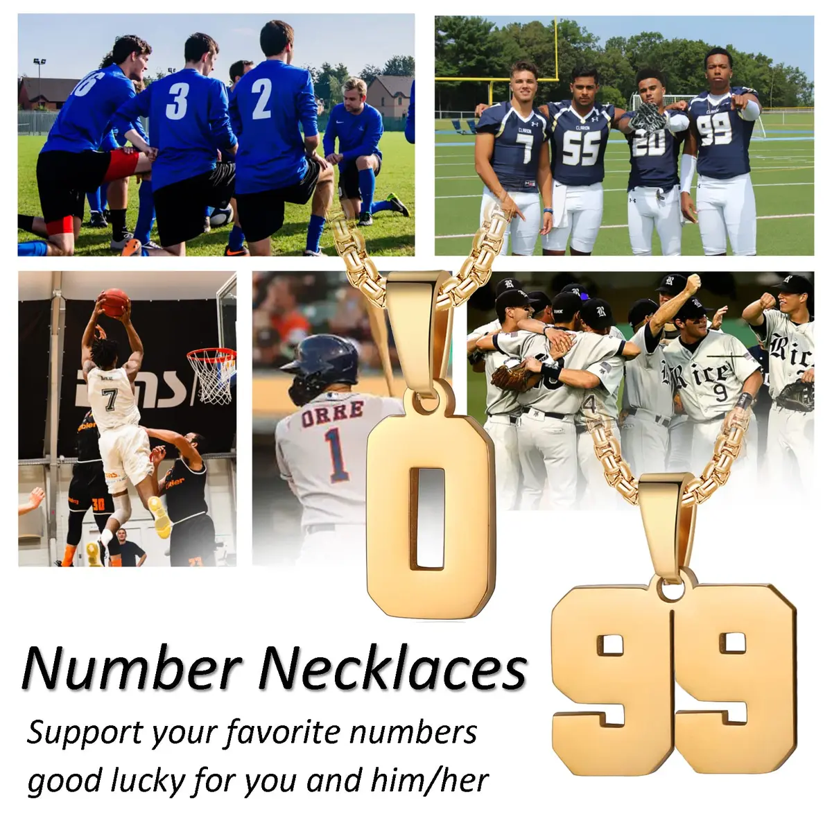 Susook Number Necklaces 18K Gold Plated Stainless Steel Pendant | Personalized Initial & Number Jewelry for Men Women - view 5