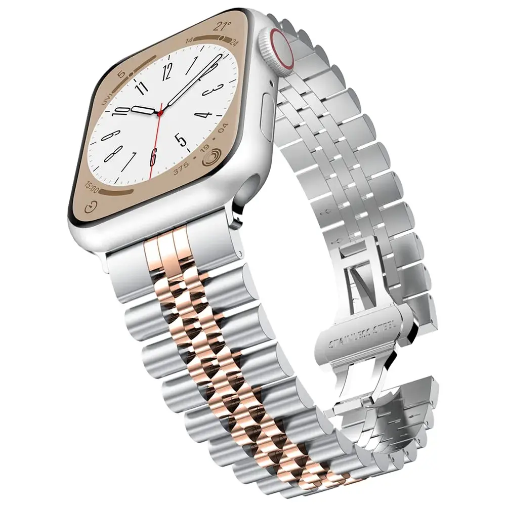 baozai Silver/Rose Gold Stainless Steel Watch Band for Apple Watch 42mm Series 11/10/41mm/40mm/38mm - main product image