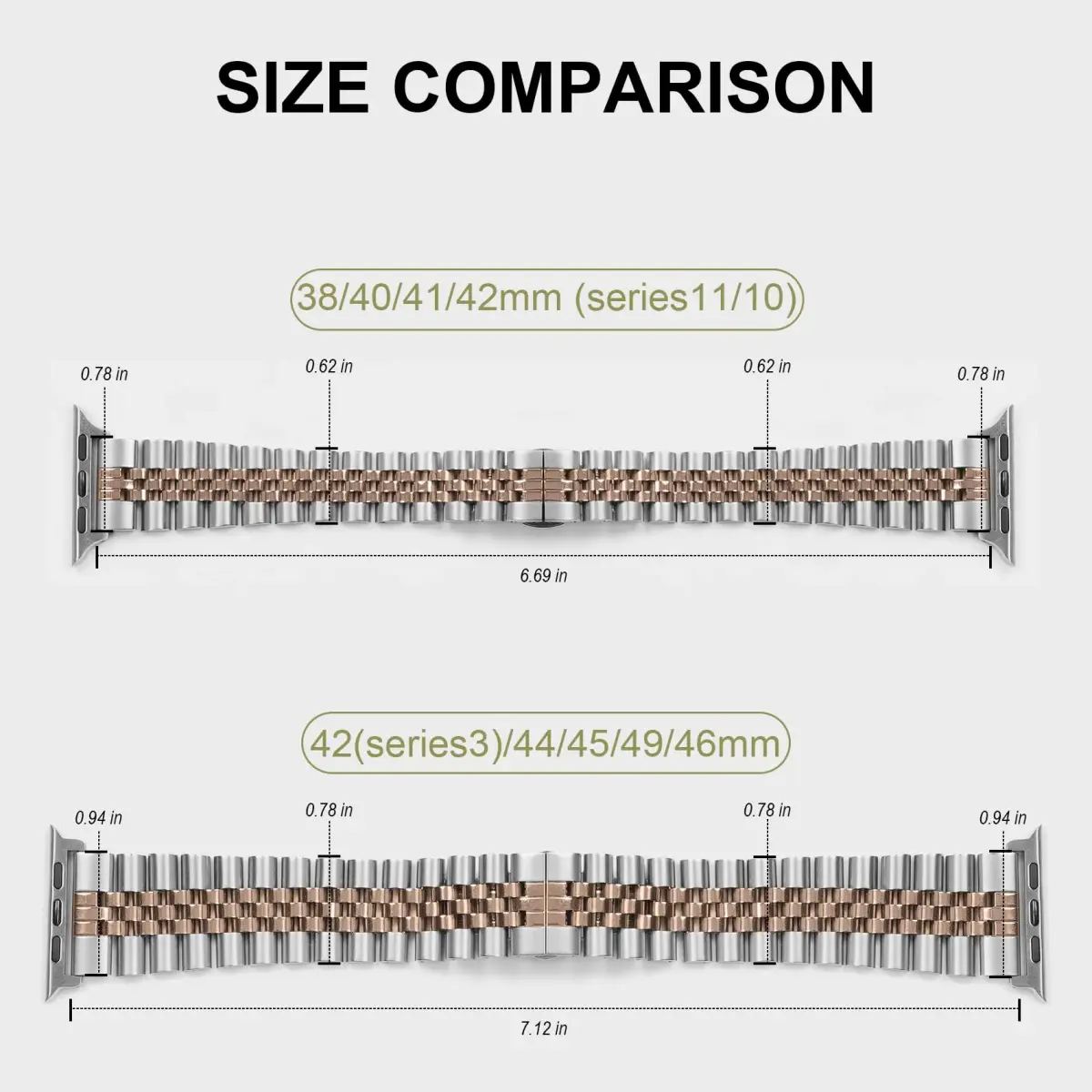 baozai Silver/Rose Gold Stainless Steel Watch Band for Apple Watch 42mm Series 11/10/41mm/40mm/38mm - view 3