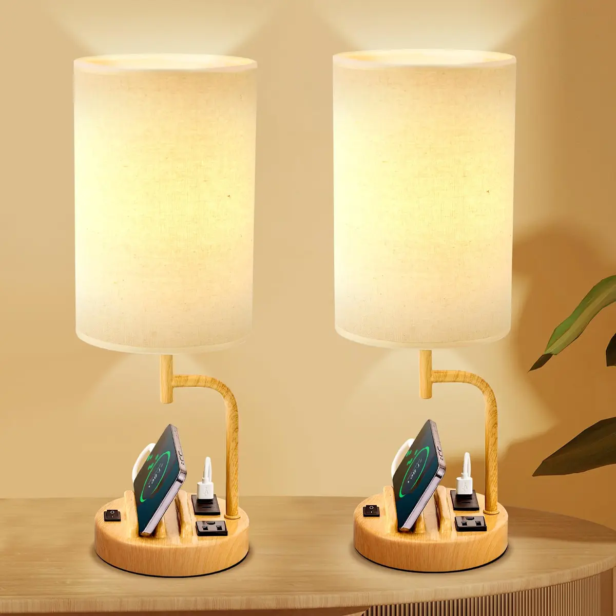 Dreamholder Table Lamp with 3 USB Ports & AC Outlet | Modern Nightstand Lamp for Bedroom & Office - view 2