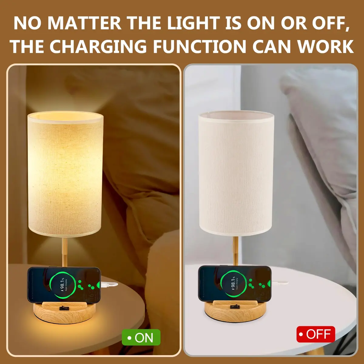 Dreamholder Table Lamp with 3 USB Ports & AC Outlet | Modern Nightstand Lamp for Bedroom & Office - view 4