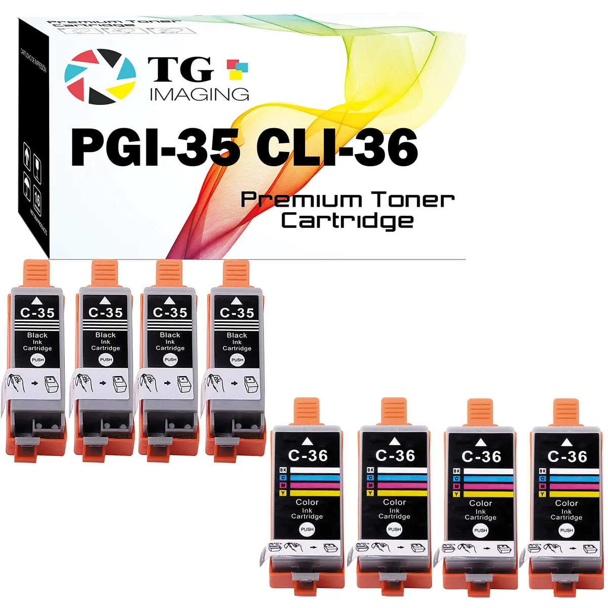 TG Imaging PGI35 CLI36 Ink Cartridge Compatible with Canon 35 36 Ink 8-Pack | High Page Yield for PIXMA Printers - main product image