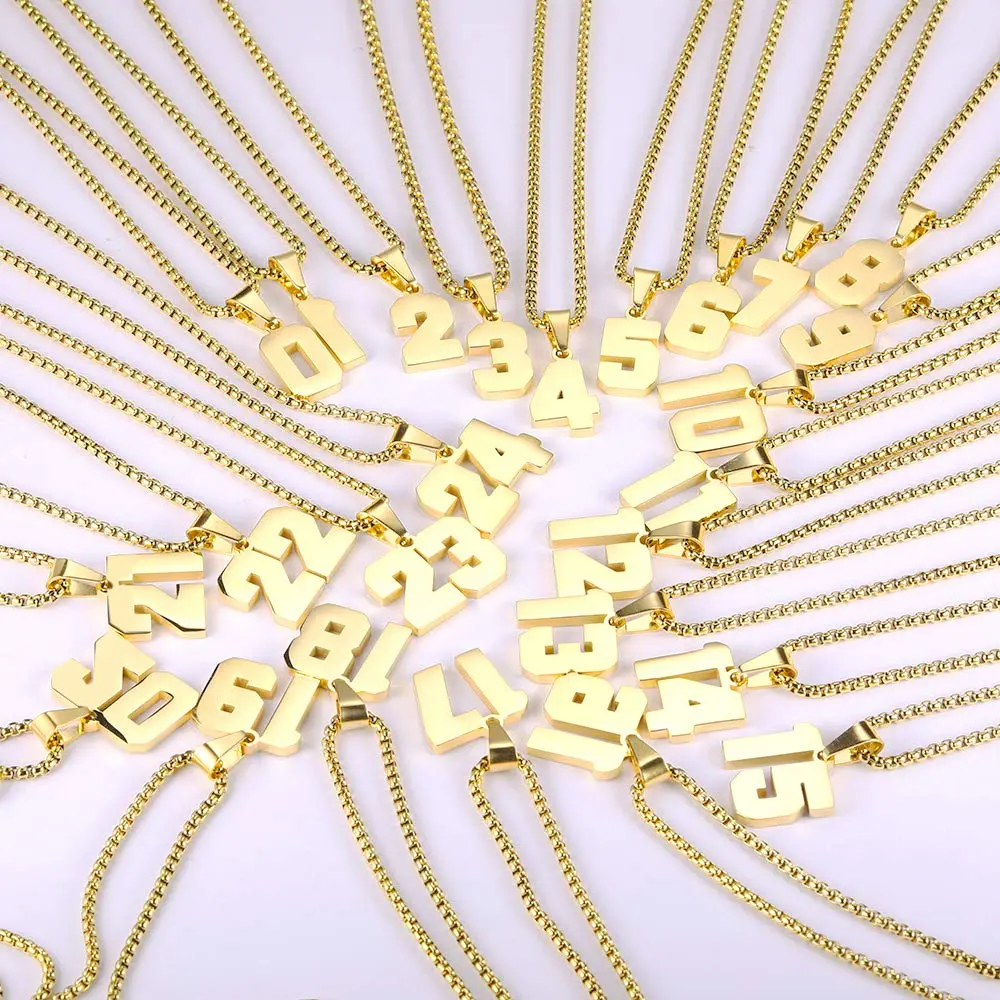 Susook Number Necklaces 18K Gold Plated Stainless Steel Pendant | Personalized Initial & Number Jewelry (2) - view 3