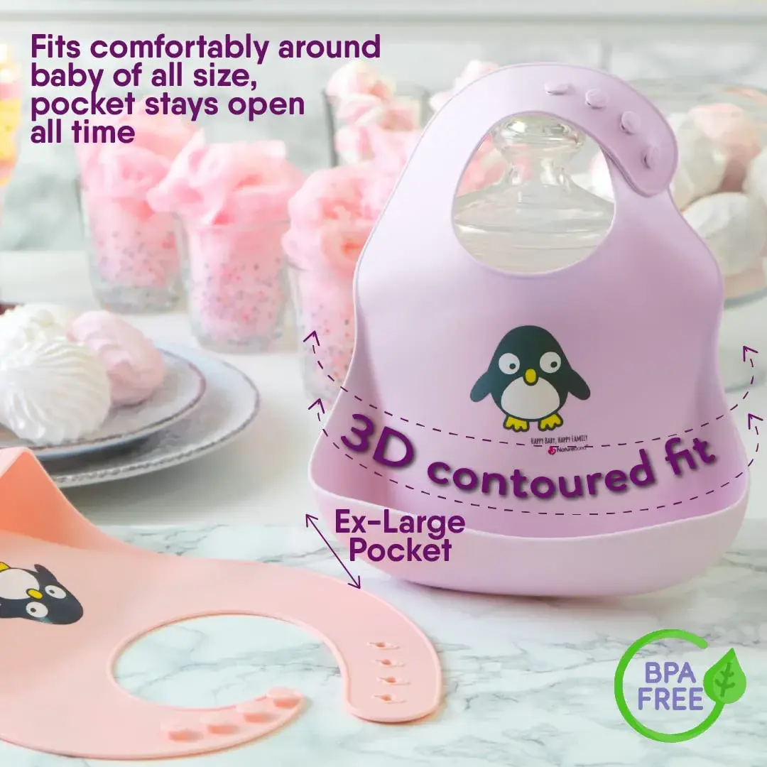 NatureBond Waterproof Baby Bibs Set of 2 with Pouch | Cotton Candy Pink & Macaron Lavender, 2-Pack - view 4