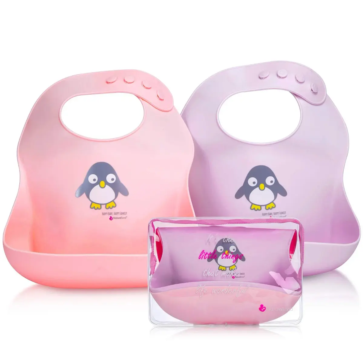 NatureBond Waterproof Baby Bibs Set of 2 with Pouch | Cotton Candy Pink & Macaron Lavender, 2-Pack - main product image