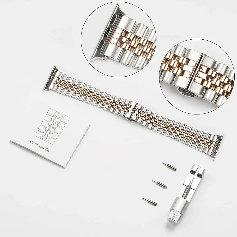 baozai Stainless Steel Watch Band for Apple Watch Ultra 2/1, 46mm/49mm/45mm/44mm/42mm, Silver/Rose Gold - view 4