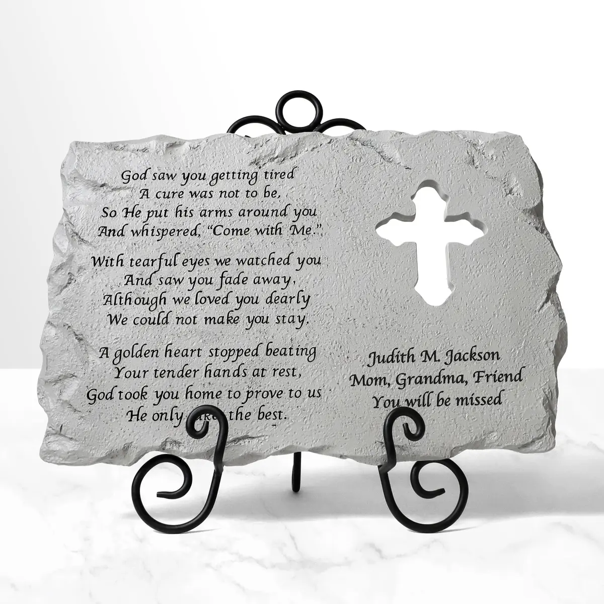 Let's Make Memories Personalized Cross Memorial Stone | Custom Grave Marker for Indoors & Outdoors - view 5