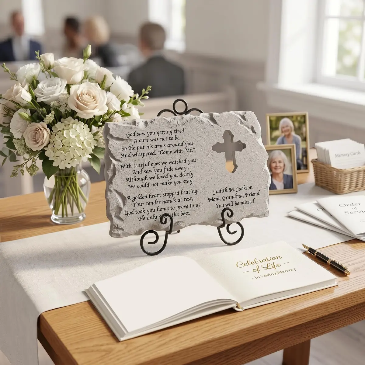 Let's Make Memories Personalized Cross Memorial Stone | Custom Grave Marker for Indoors & Outdoors - view 2