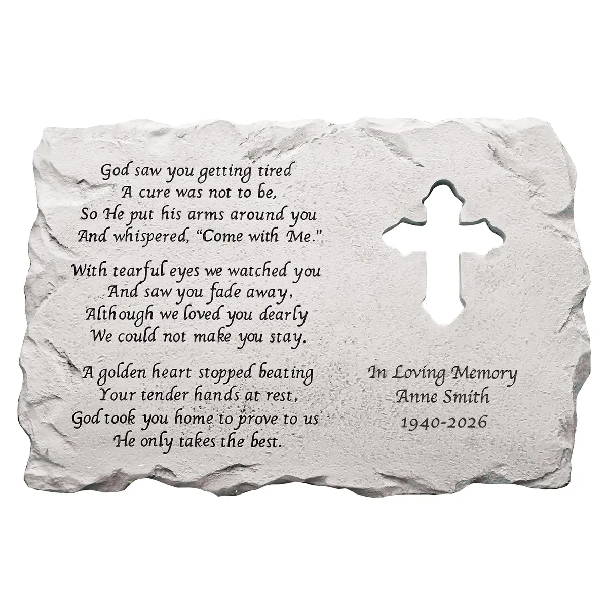 Let's Make Memories Personalized Cross Memorial Stone | Custom Grave Marker for Indoors & Outdoors - view 3