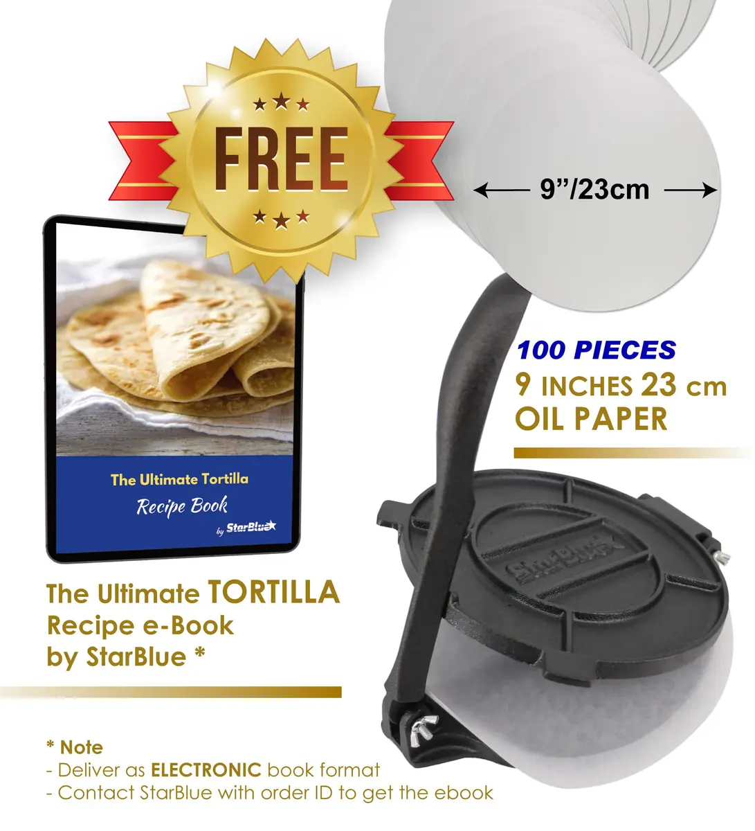 StarBlue 8 Inch Cast Iron Tortilla Press | Heavy Duty Roti Maker Tool - view 5