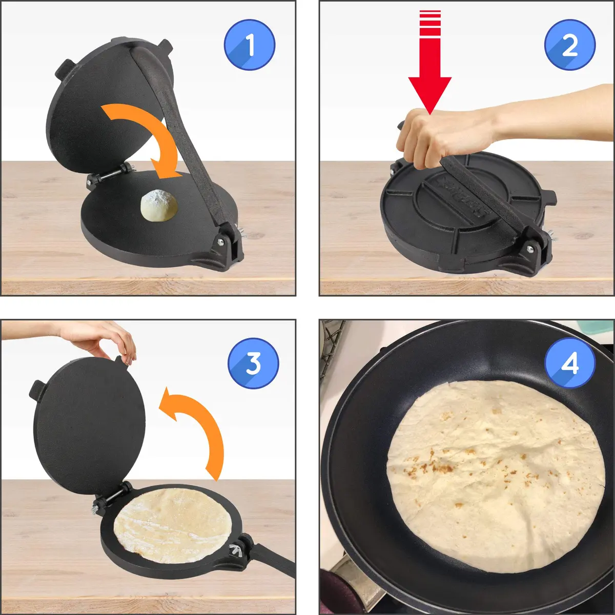 StarBlue 8 Inch Cast Iron Tortilla Press | Heavy Duty Roti Maker Tool - view 6