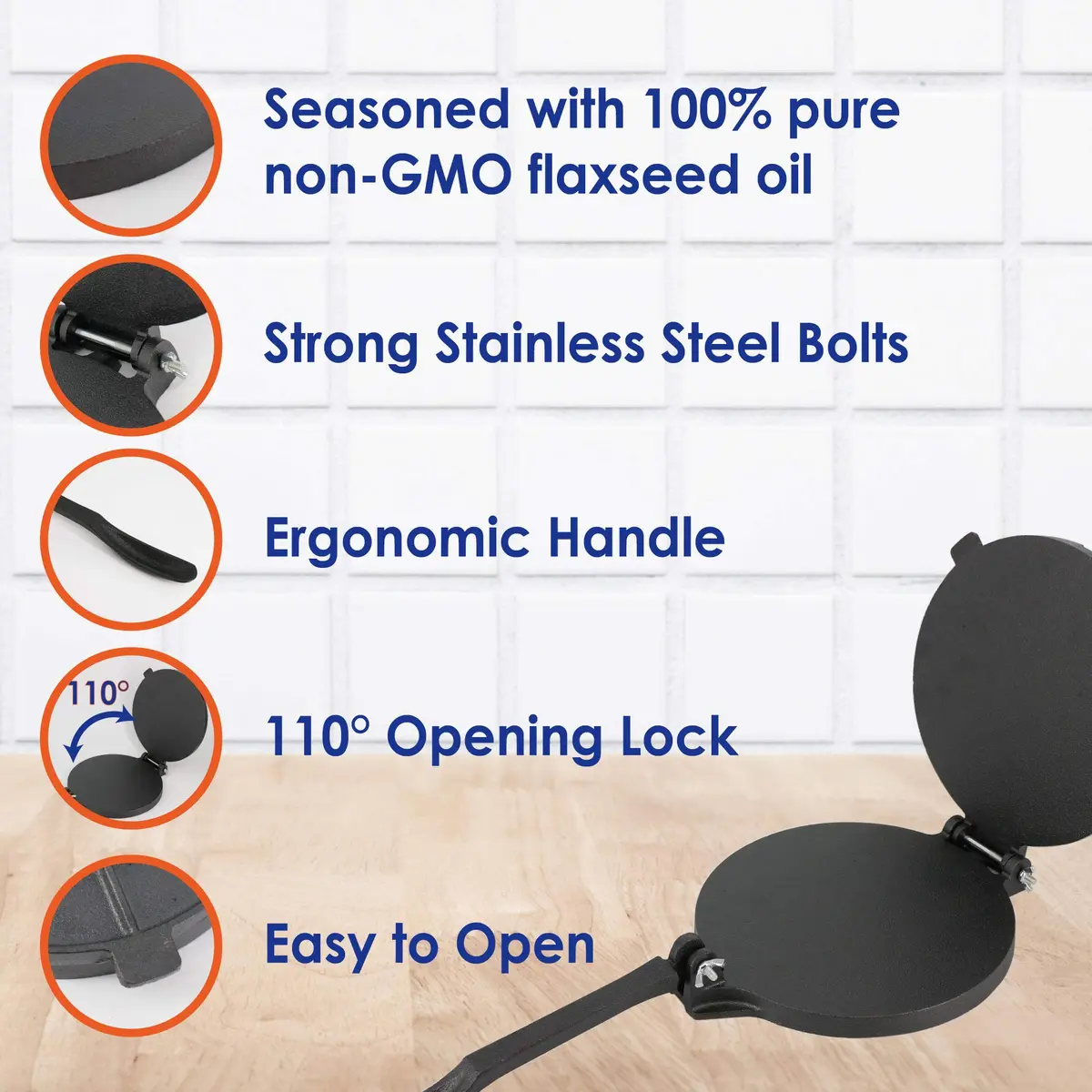 StarBlue 8 Inch Cast Iron Tortilla Press | Heavy Duty Roti Maker Tool - view 4