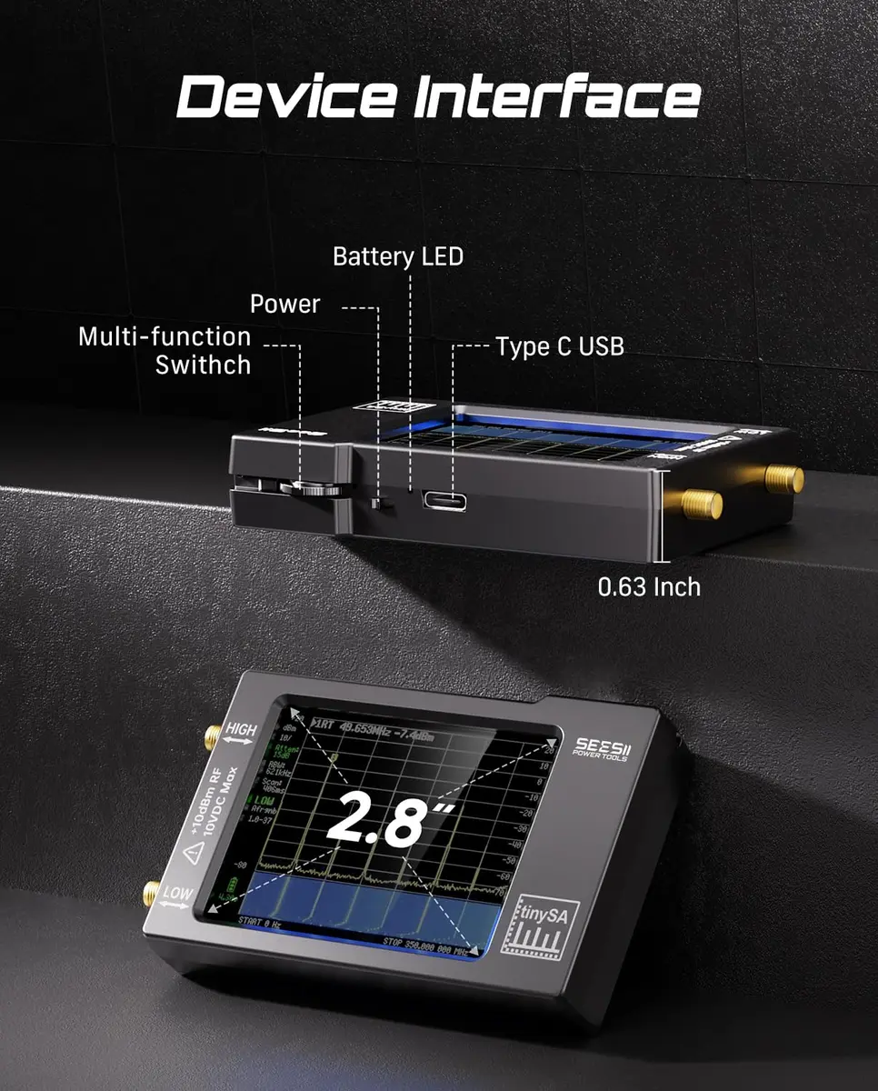 Seesii TinySA Spectrum Analyzer 0.1-960MHz | Portable RF Measurement & Signal Generator - view 8