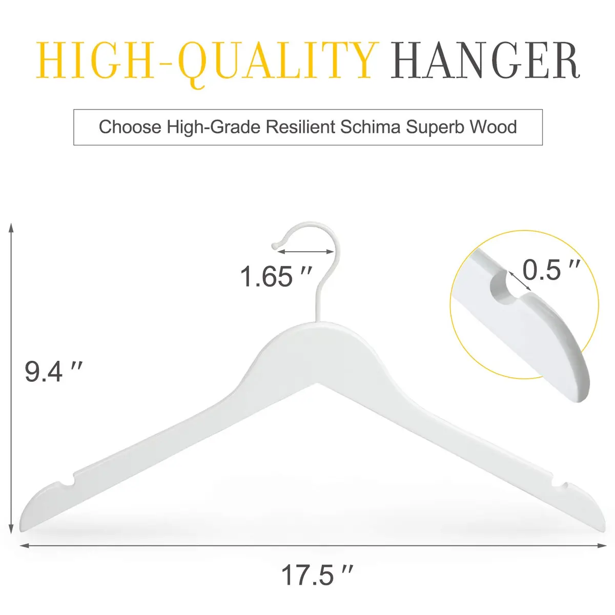 TOPIA HANGER Wooden Hangers 18 Pack | Premium Bride Hanger for Wedding Dress, White Wood Suit Coat Hanger with 360°Swivel White Hook - view 2