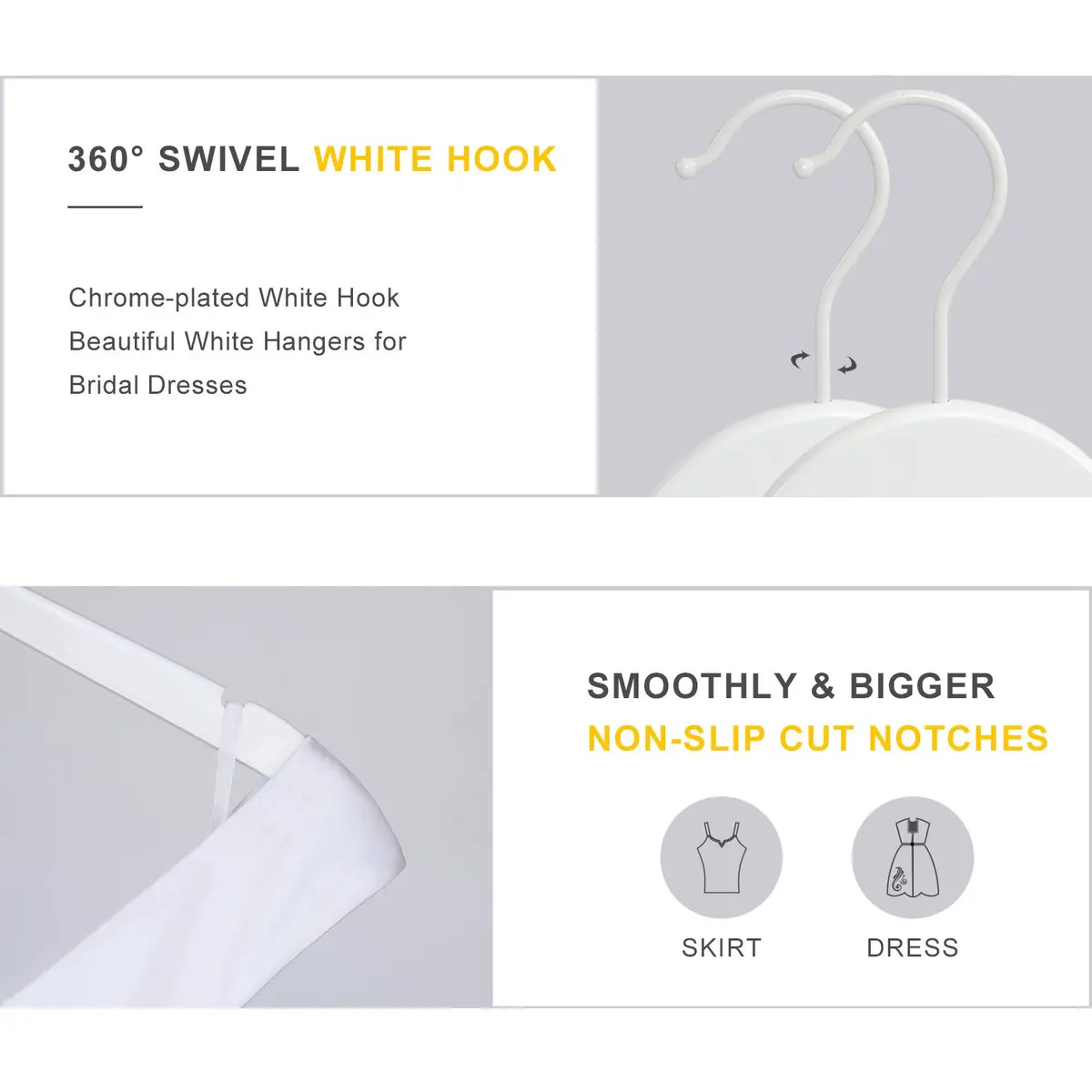 TOPIA HANGER Wooden Hangers 18 Pack | Premium Bride Hanger for Wedding Dress, White Wood Suit Coat Hanger with 360°Swivel White Hook - view 3
