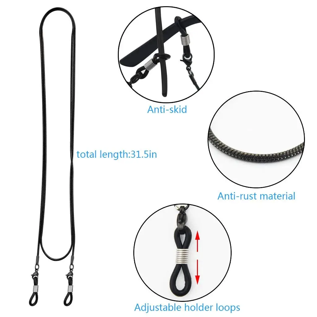 Jmkcoz Black Eyeglass Chain Necklace | 80cm (31.5 inch) Stainless Steel & Rubber - view 2