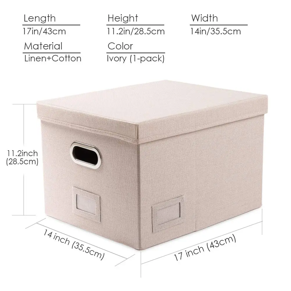 PRANDOM File Organizer Box with Lid, Collapsible Decorative Linen Filing Storage for Letter/Legal Size, 17x14x11.2 inch Light Grey | Organizes Documents for Office & Home - view 7