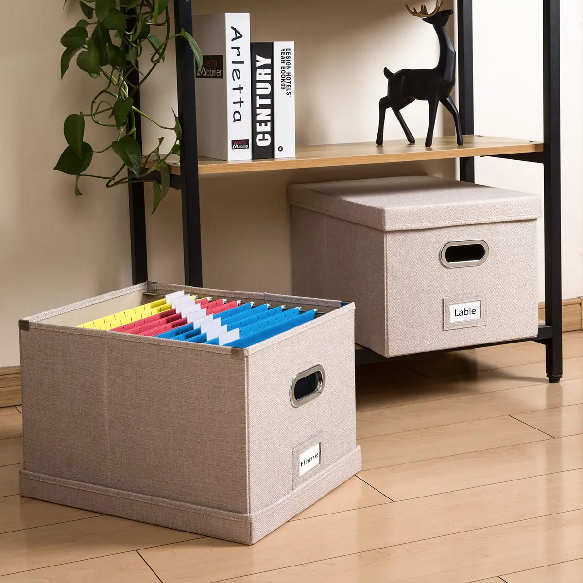 PRANDOM File Organizer Box with Lid, Collapsible Decorative Linen Filing Storage for Letter/Legal Size, 17x14x11.2 inch Light Grey | Organizes Documents for Office & Home - view 3