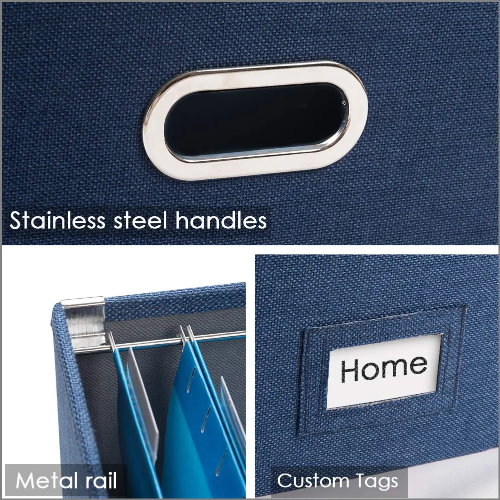 PRANDOM Decorative Linen File Organizer Box with Lid, 39L (17x14x11.2 inch) | Collapsible & Stackable for Letter/Legal Size Files - view 5