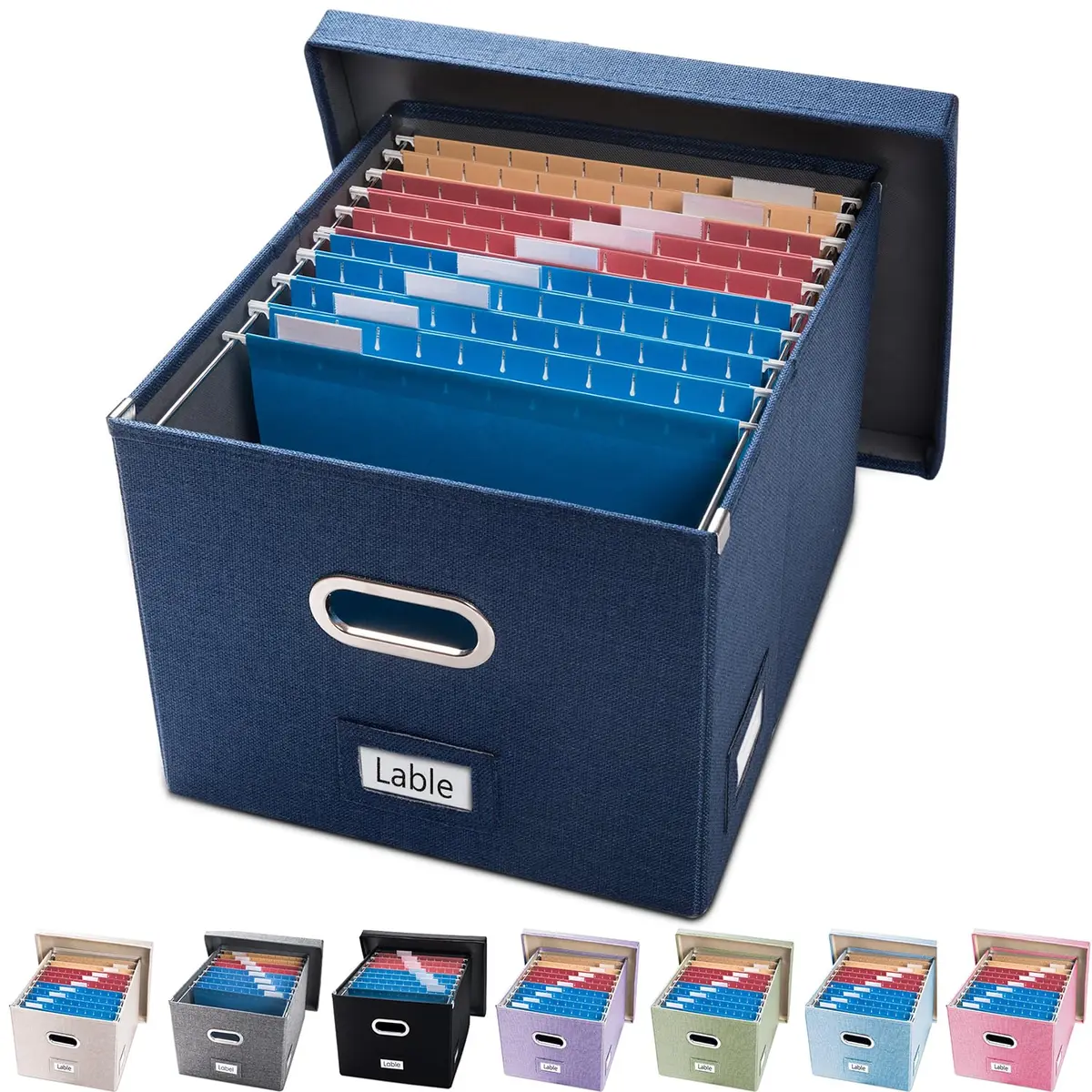 PRANDOM Decorative Linen File Organizer Box with Lid, 39L (17x14x11.2 inch) | Collapsible & Stackable for Letter/Legal Size Files - main product image