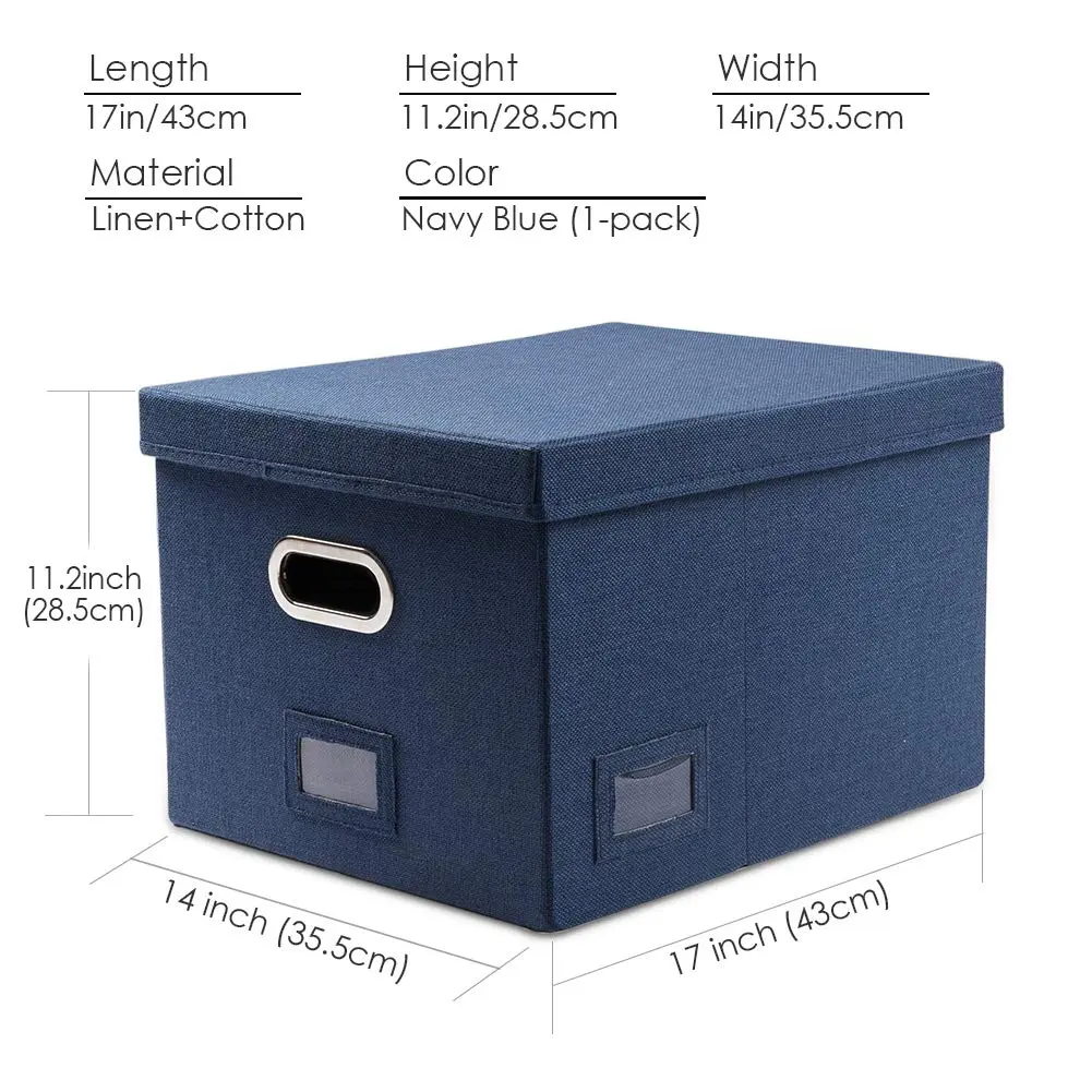 PRANDOM Decorative Linen File Organizer Box with Lid, 39L (17x14x11.2 inch) | Collapsible & Stackable for Letter/Legal Size Files - view 7