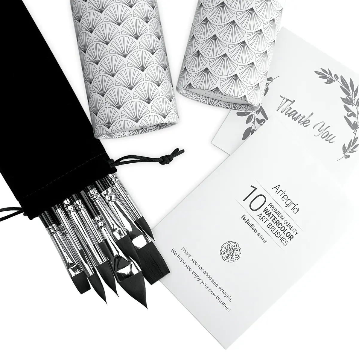 ARTEGRIA Watercolor Brush Set, 10 Soft Synthetic Squirrel Brushes with Dagger, Oval Wash, Flats & Rounds | Professional Grade, Pointed Rounds, Flats, Dagger and Oval Wash (Cat's Tongue) - view 7