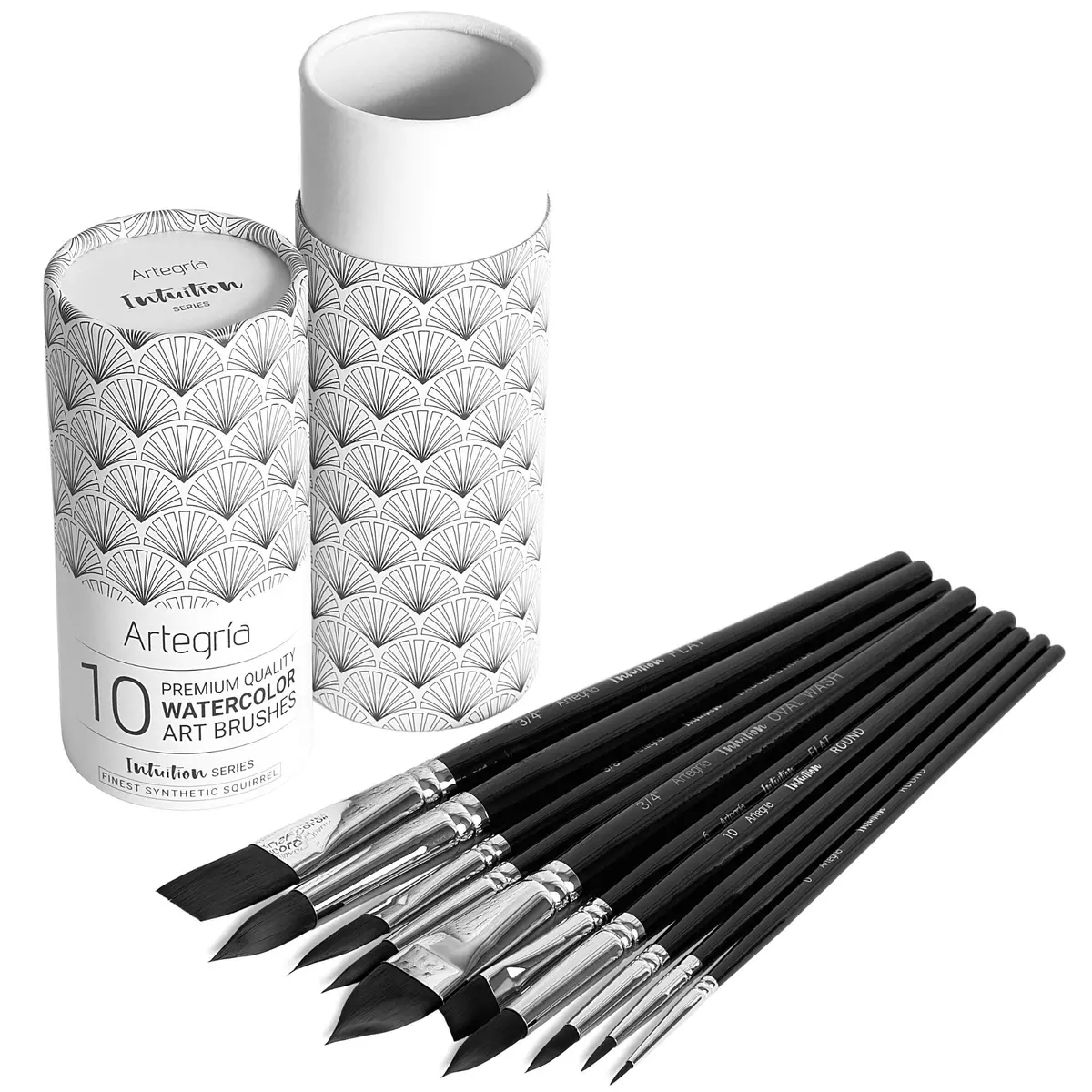 ARTEGRIA Watercolor Brush Set, 10 Soft Synthetic Squirrel Brushes with Dagger, Oval Wash, Flats & Rounds | Professional Grade, Pointed Rounds, Flats, Dagger and Oval Wash (Cat's Tongue) - view 8