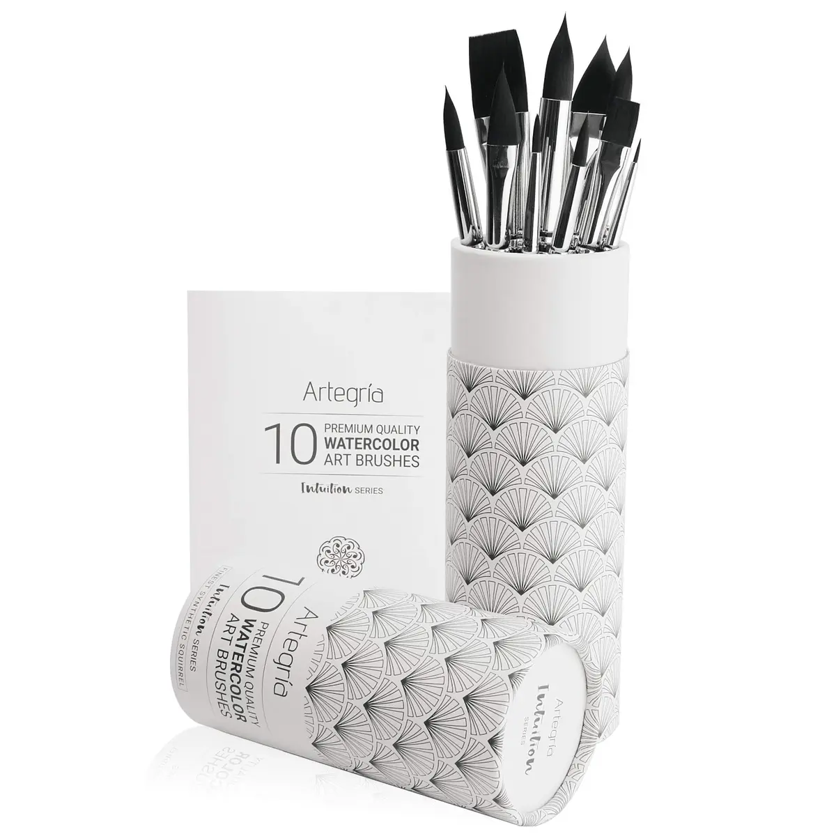ARTEGRIA Watercolor Brush Set, 10 Soft Synthetic Squirrel Brushes with Dagger, Oval Wash, Flats & Rounds | Professional Grade, Pointed Rounds, Flats, Dagger and Oval Wash (Cat's Tongue) - view 9