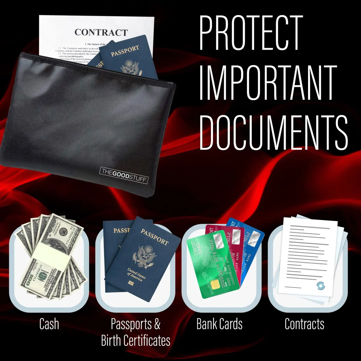 The Good Stuff Fireproof Document Pouch 25cm x 36cm (10"x13") | Protects Cash, Passports, Documents from Fire & Water - view 3