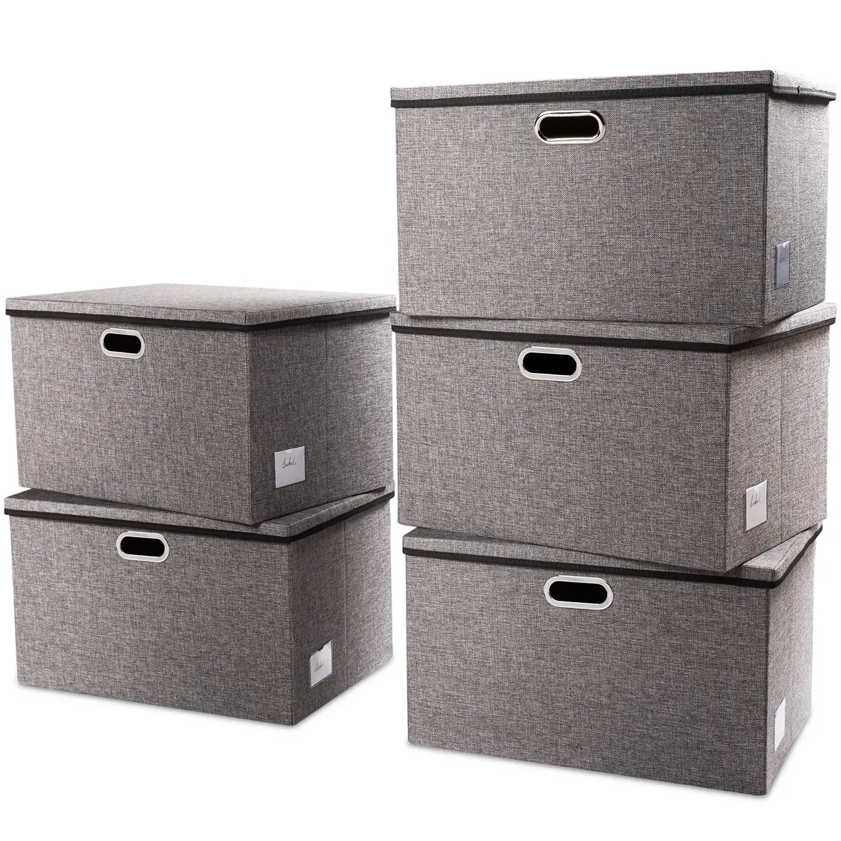 PRANDOM Extra Large Collapsible Storage Bins with Lids 22.8x15.75x13.8 | Linen Fabric Foldable Organizer (70-120c) - main product image