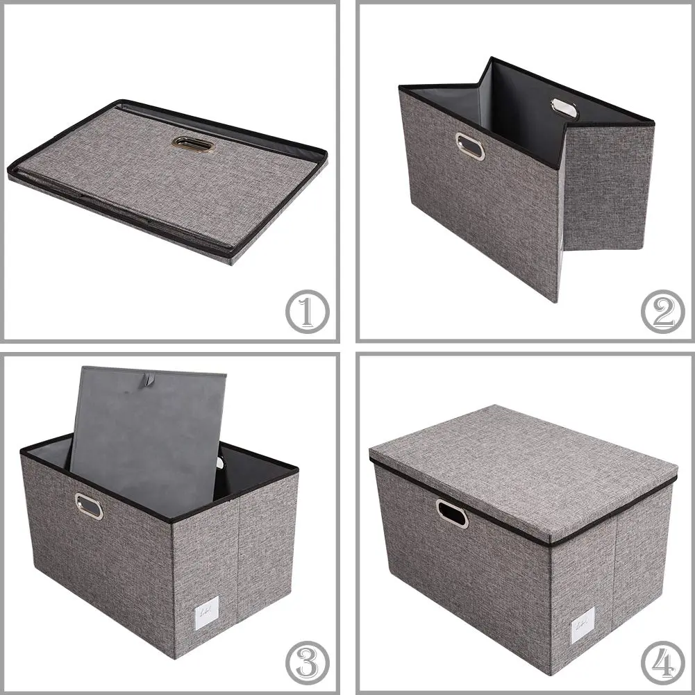 PRANDOM Extra Large Collapsible Storage Bins with Lids 22.8x15.75x13.8 | Linen Fabric Foldable Organizer (70-120c) - view 5