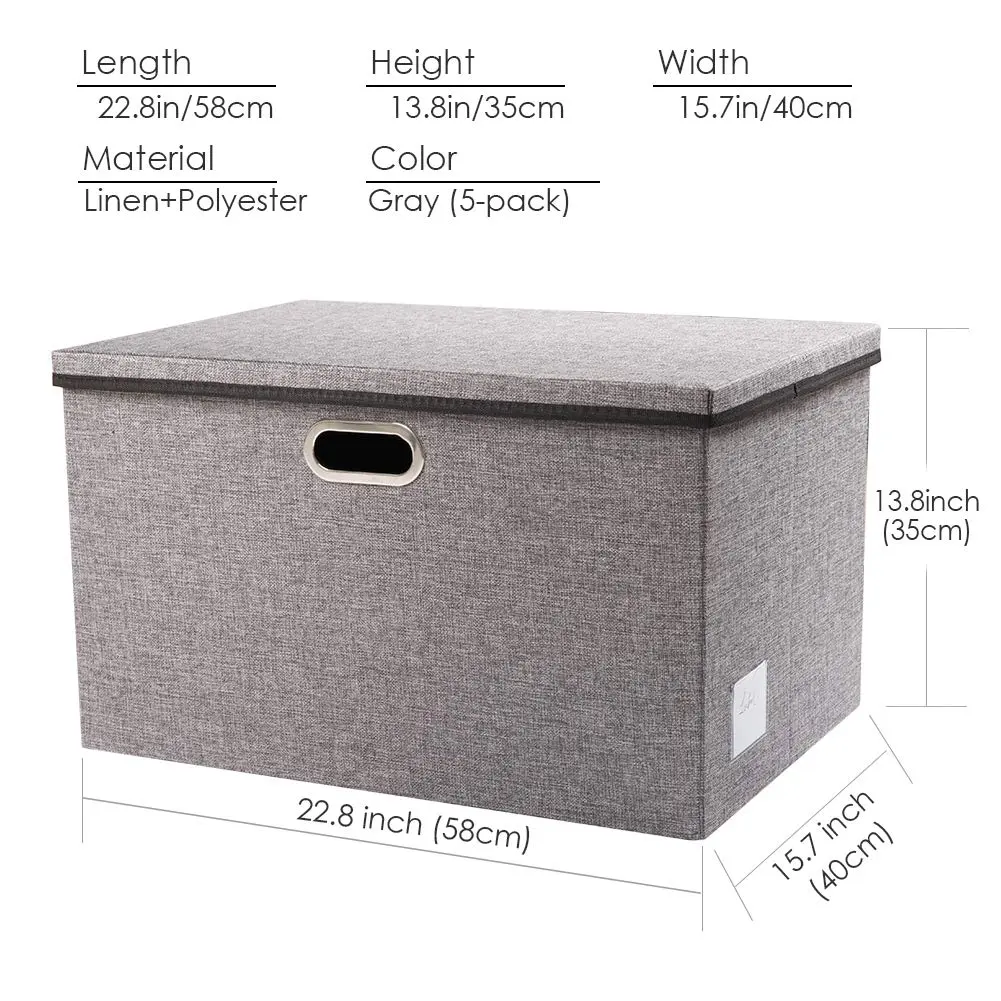 PRANDOM Extra Large Collapsible Storage Bins with Lids 22.8x15.75x13.8 | Linen Fabric Foldable Organizer (70-120c) - view 6