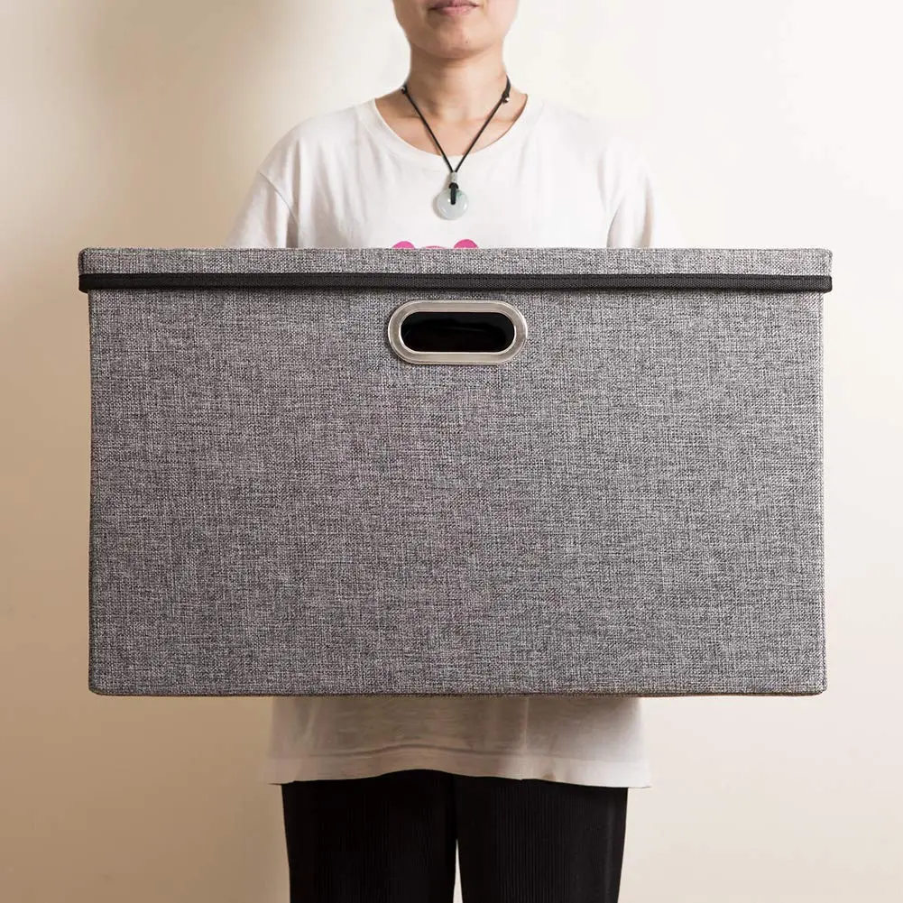 PRANDOM Extra Large Collapsible Storage Bins with Lids 22.8x15.75x13.8 | Linen Fabric Foldable Organizer (70-120c) - view 7