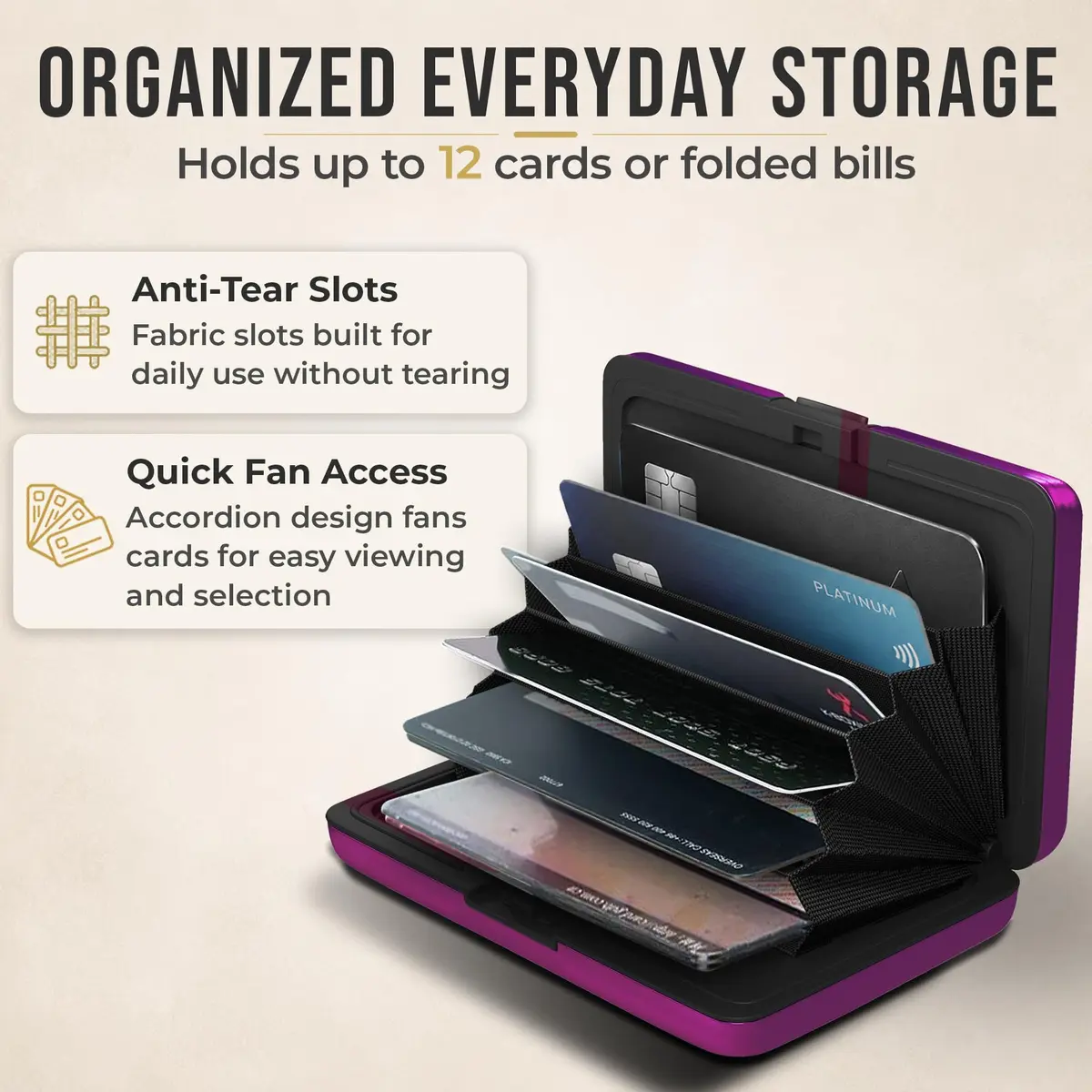 TopMost Aluminum RFID Blocking Credit Card Holder | Slim Metal Wallet for Men & Women, Purple - view 4