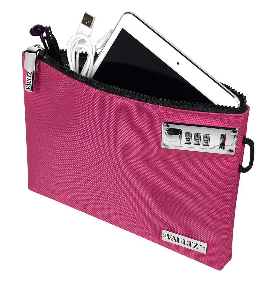 Vaultz Pink Locking Accessories Pouch, Zippered Storage, 7x10 Inches | Secure Valuables with Patented Lock - view 2