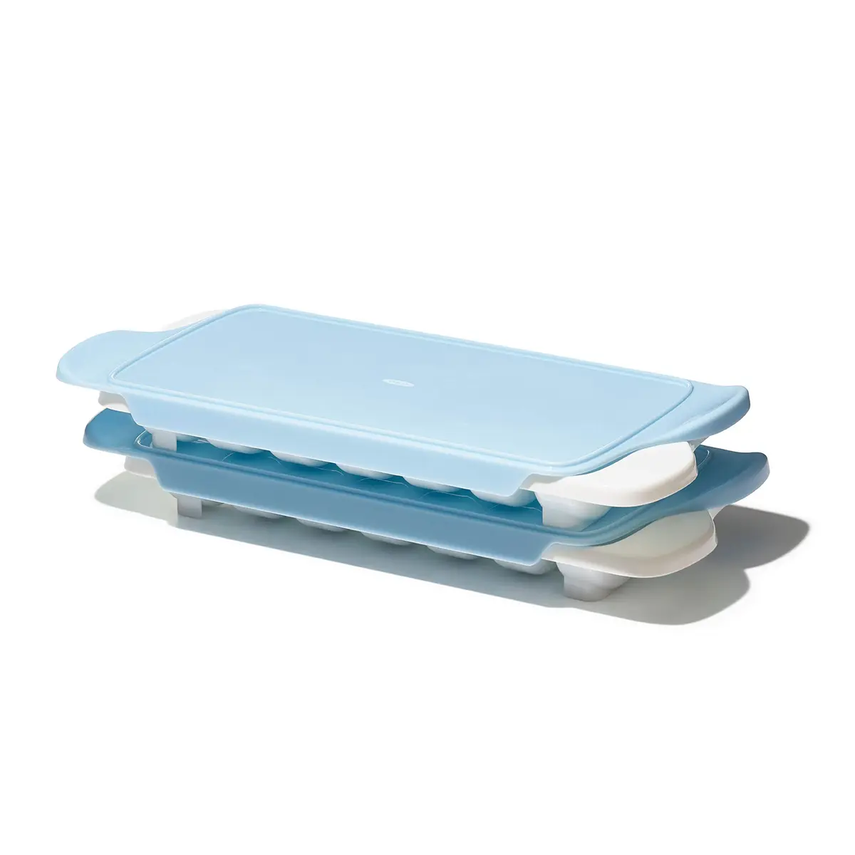 OXO Good Grips Flexible Ice Cube Tray with Lid - 2 Pack, Blue & White | Easy Release Rounded Cubes - main product image
