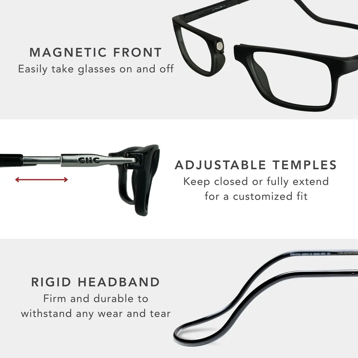 Clic Magnetic Reading Glasses - Executive XL (XL-XXL) - Rigid Headband | Neck Hanging, Durable, Adjustable Fit, Tortoise, +1.25 - view 6