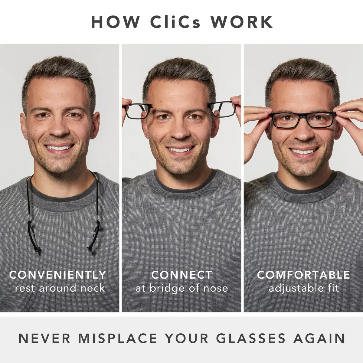 Clic Magnetic Reading Glasses - Executive XL (XL-XXL) - Rigid Headband | Neck Hanging, Durable, Adjustable Fit, Tortoise, +1.25 - view 2