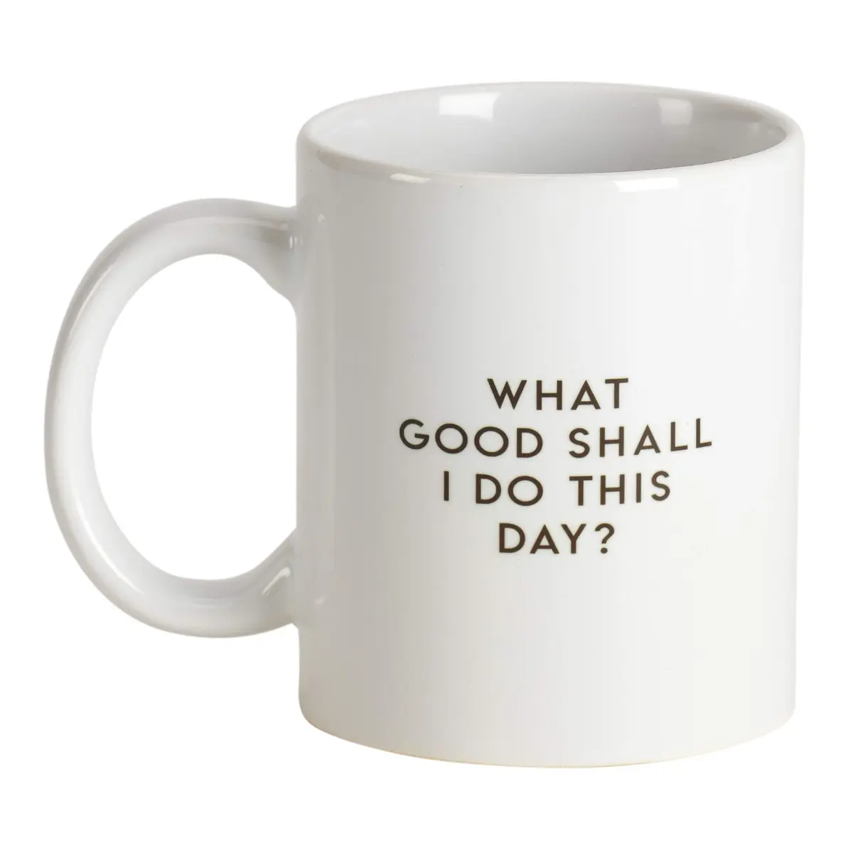 Dicksons What Good Shall I Do Today? Black 11oz Ceramic Novelty Coffee Mug | Inspirational Gift for Coffee Lovers - main product image