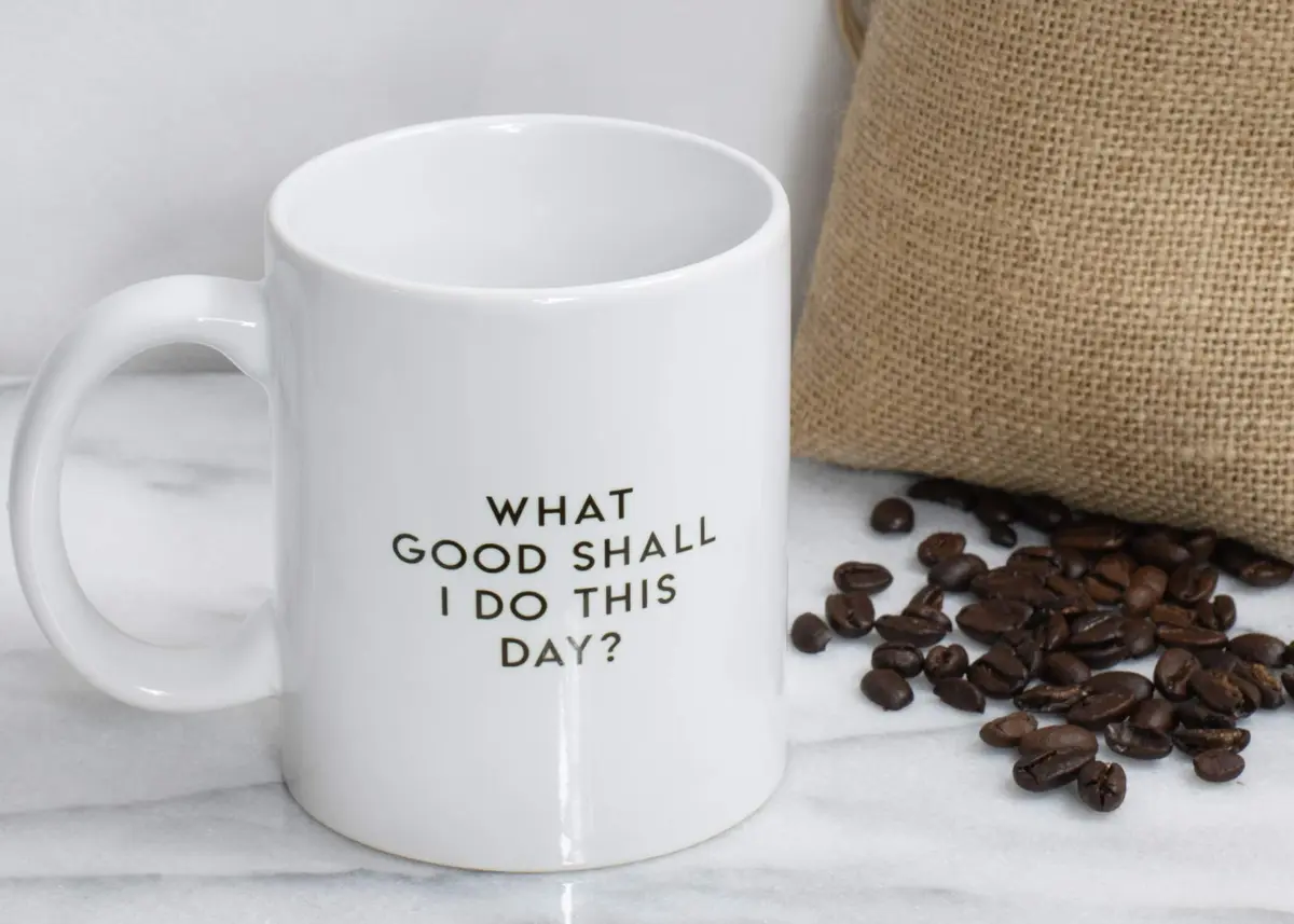 Dicksons What Good Shall I Do Today? Black 11oz Ceramic Novelty Coffee Mug | Inspirational Gift for Coffee Lovers - view 2