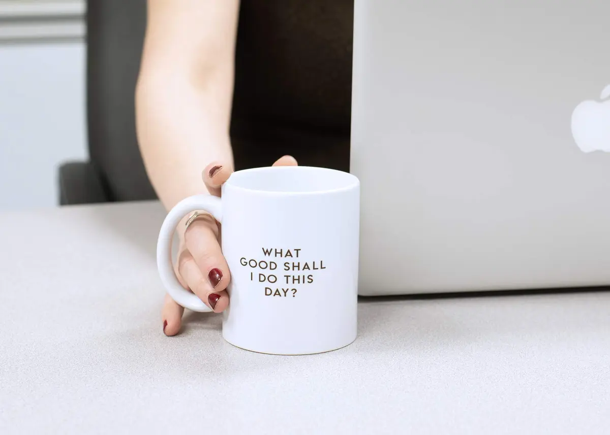 Dicksons What Good Shall I Do Today? Black 11oz Ceramic Novelty Coffee Mug | Inspirational Gift for Coffee Lovers - view 4