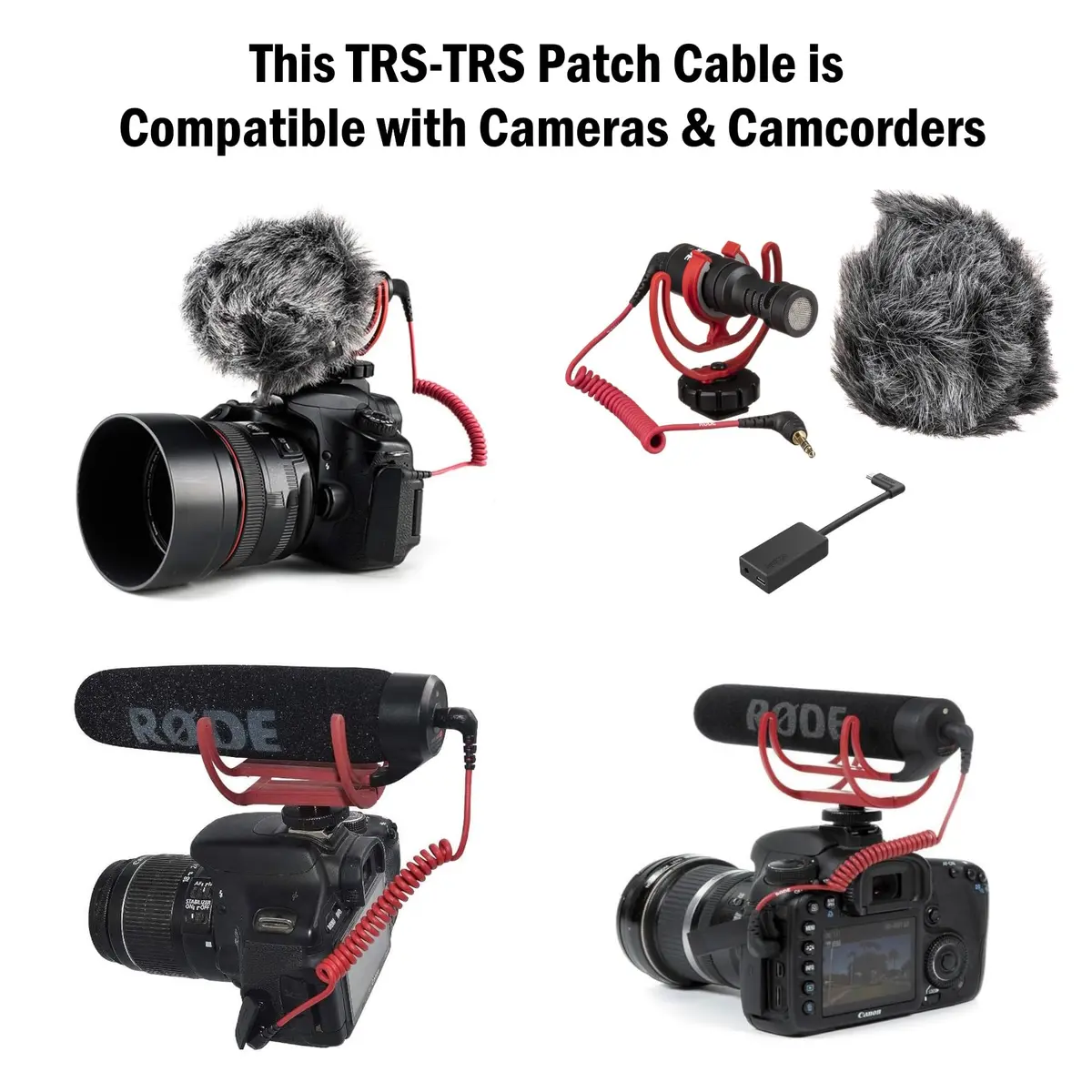 ienza Camera TRS Patch Cable for DSLR & Camcorders | Noise-Reducing 3.5mm TRS Male to Male, Black & Red - view 3