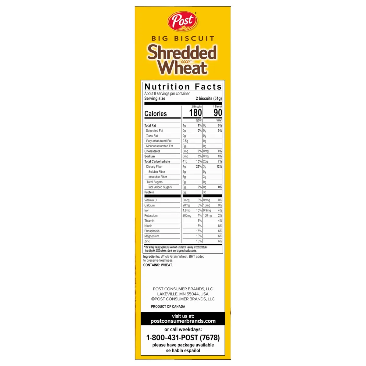 Post Shredded Wheat Big Biscuit Whole Grain Breakfast Cereal 425g (15 oz) | High Fiber, Non-GMO - view 7