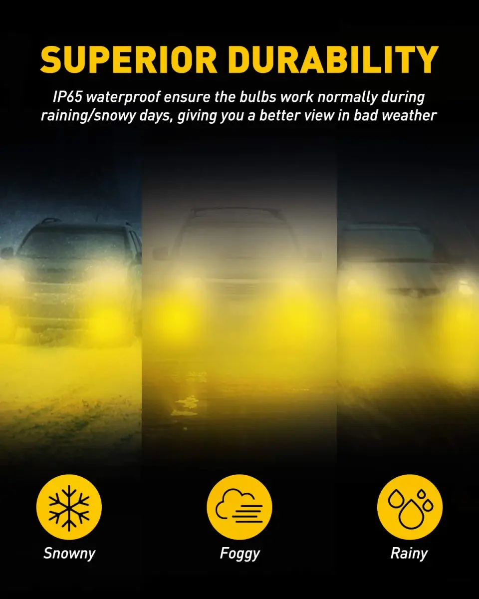 AUXITO H11/H8/H16 LED Fog Light Bulbs 3000K Golden Yellow (2-Pack, 6000LM) | CSP LED Chips, Fanless Design - view 7
