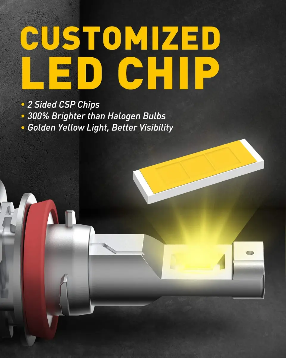 AUXITO H11/H8/H16 LED Fog Light Bulbs 3000K Golden Yellow (2-Pack, 6000LM) | CSP LED Chips, Fanless Design - view 2