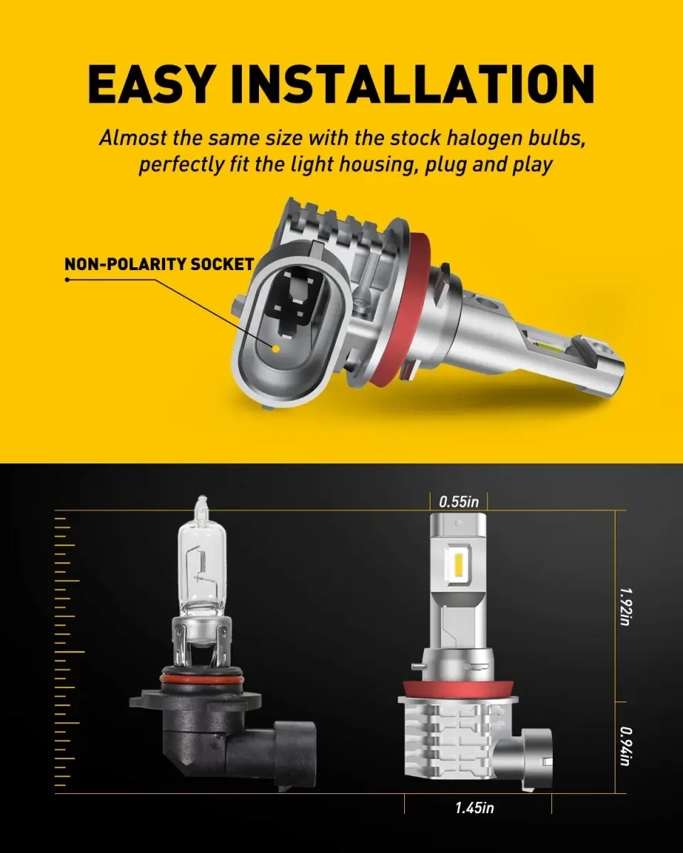 AUXITO H11/H8/H16 LED Fog Light Bulbs 3000K Golden Yellow (2-Pack, 6000LM) | CSP LED Chips, Fanless Design - view 4
