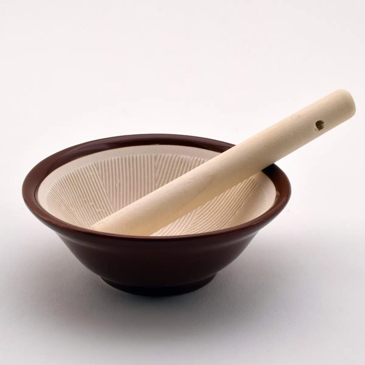 Konatu Ceramic Suribachi Mortar and Pestle Set with Maple Pestle, 10.2 cm (4 inch) Diameter | Traditional Japanese Cookware for Herbs & Spices - view 4